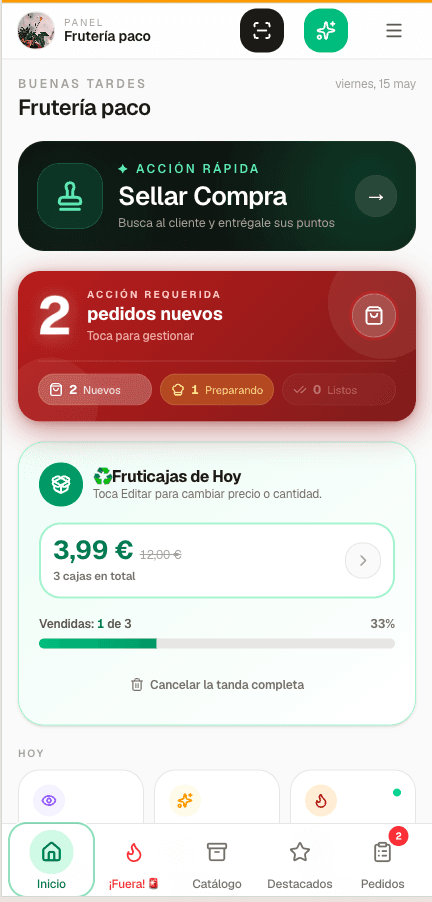 Panel de gestión en móvil