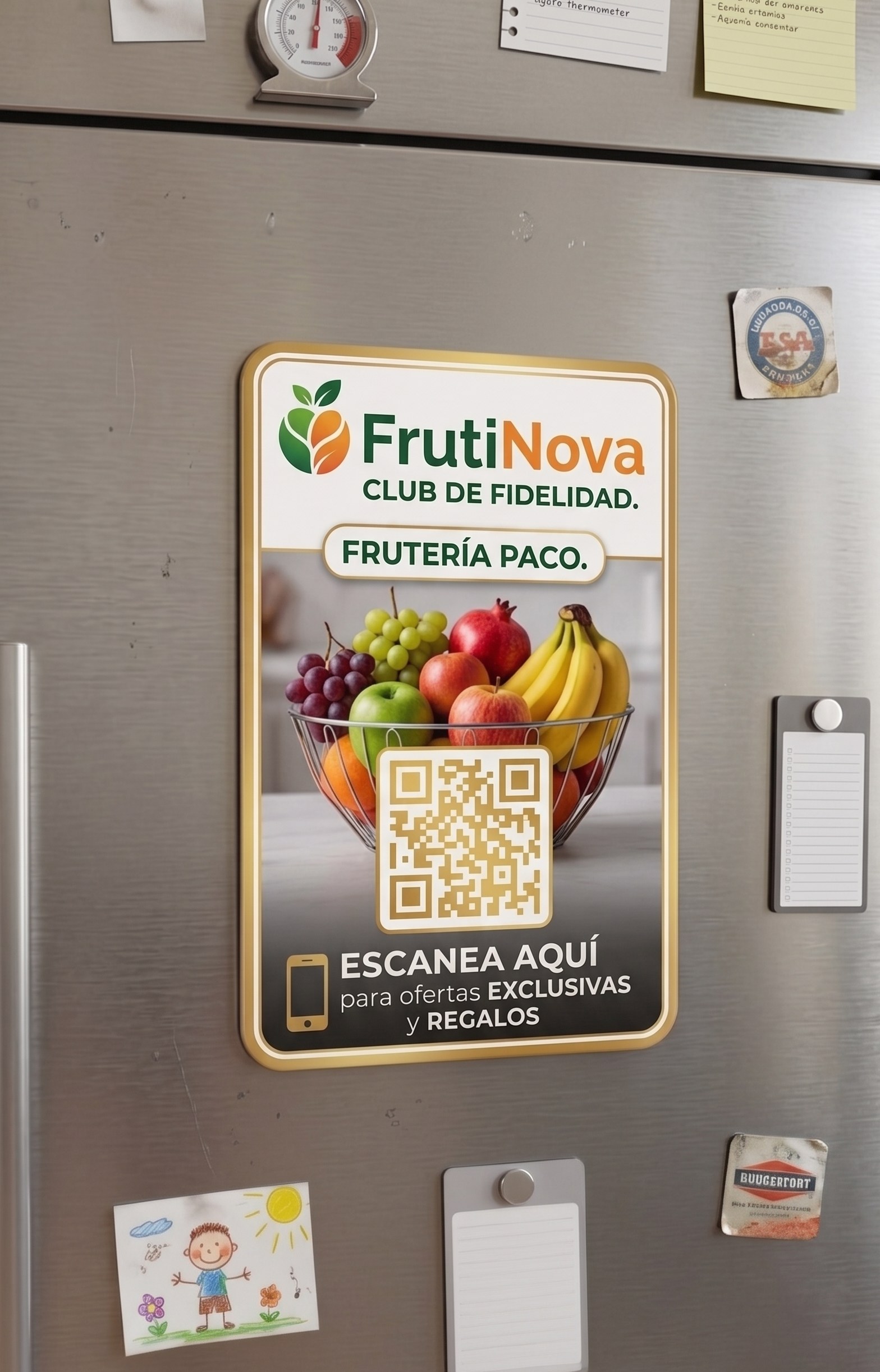 Imán FrutiNova en la nevera — Club de fidelidad de Frutería Paco